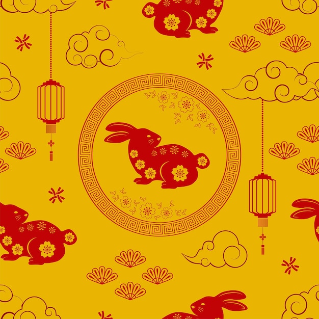 Rabbit character seamless pattern on asian style