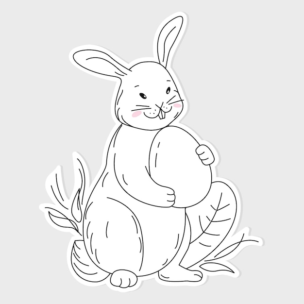 rabbit sticker cute linear character is holding an easter egg