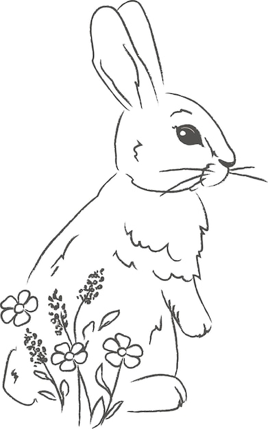 rabbit with flowers sketch