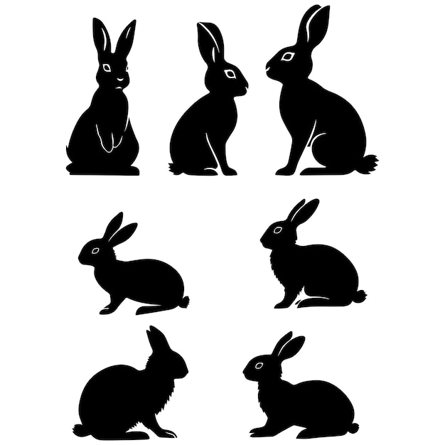 Rabbits Set silhouette isolated on white background
