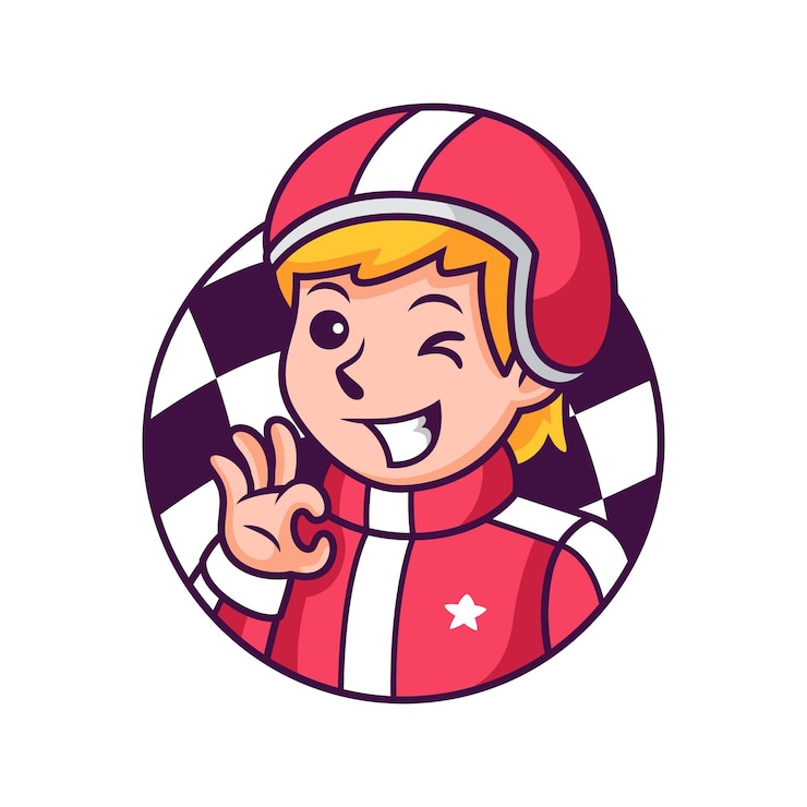 Vector racer cartoon with cute pose. icon illustration. person icon concept isolated
