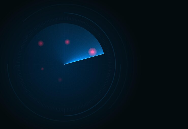Vector radar screen hud display radar interface on dark background