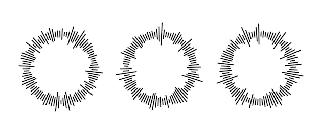 Radial sound waves collection Round music equalizer bar set Black linear audio chart pack