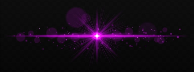 Radiant purple burst with glowing star flare and soft bokeh particles on transparent dark background Perfect for light effects overlays and design highlights