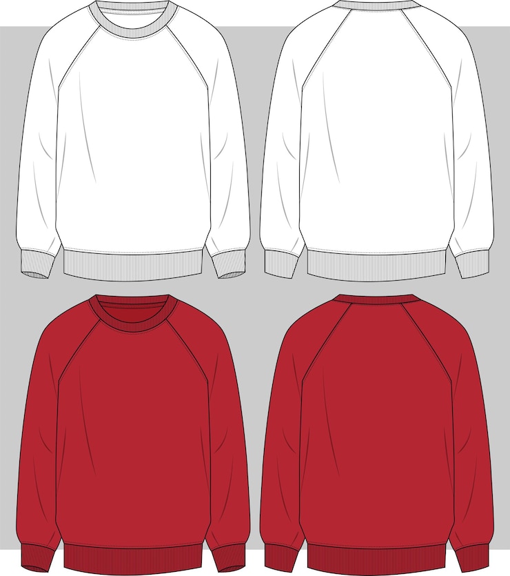 Vector raglan sleeve sweatshirt with rib cuff flat sketch