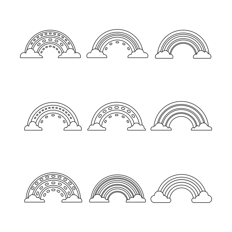 Vector rainbow doodle line symbol sign icon collection outline style isolated illustration