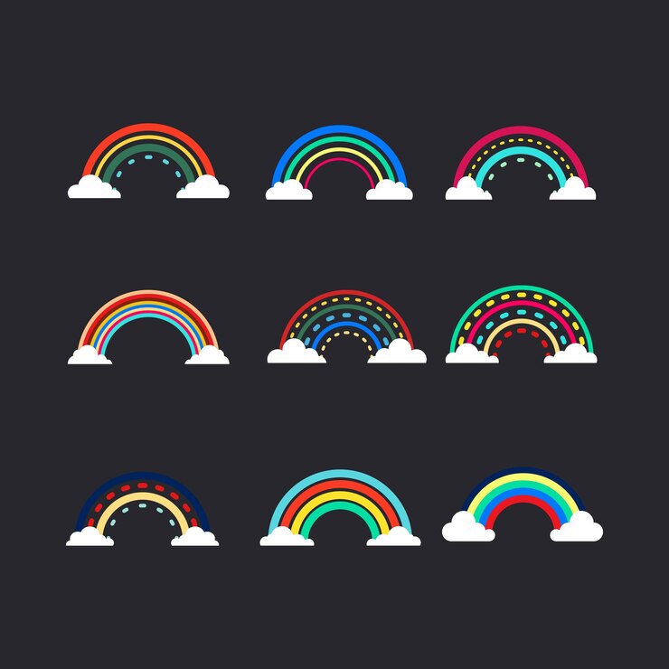 Vector rainbow icon symbol flat style collection of isolated cartoon illustrations