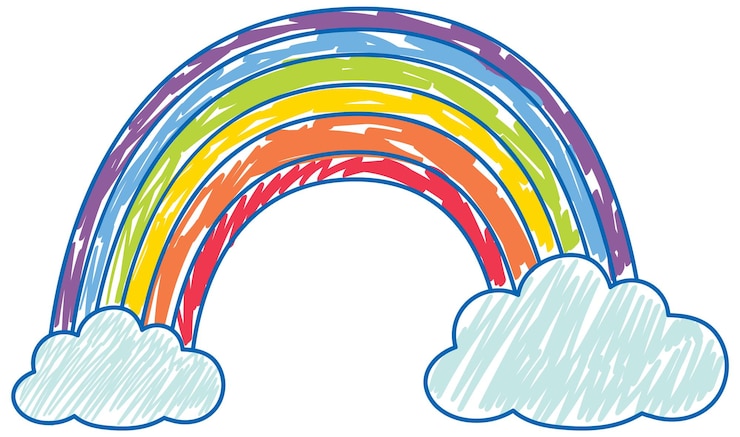 Vector rainbow in pencil colour sketch simple style