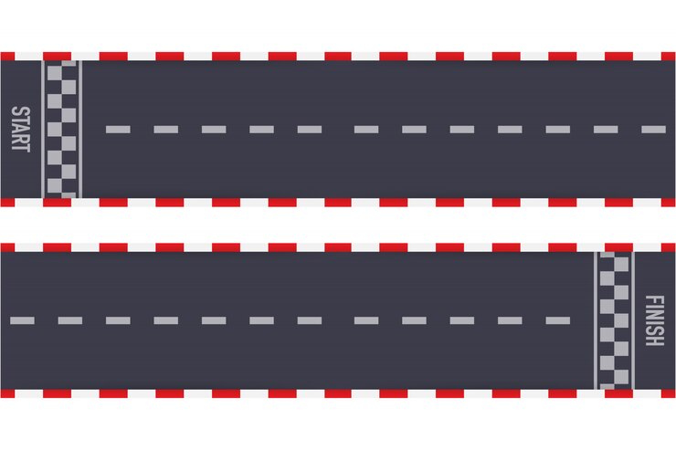 Rally races line track or road marking. Car or karting road racing  .  illustration.
