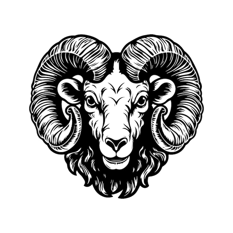 Vector ram vintage logo line art concept black and white color hand drawn illustration
