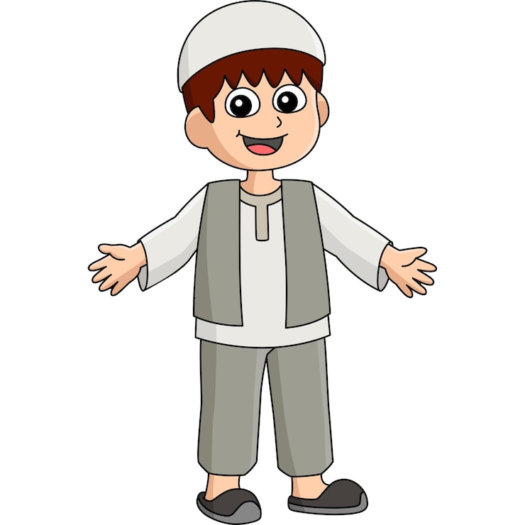 Vector ramadan happy muslim boy coloring page for kids