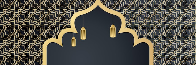 Ramadan Kareem banner background. Lantern, moon and abstract luxury islamic pattern elements background. Vector abstract graphic design banner pattern background template.
