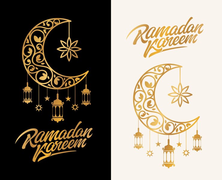 Vector ramadan kareem greeting with luxury floral moon
