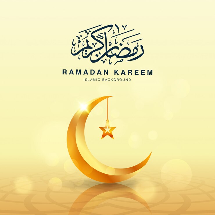 Vector ramadan kareem square background template   decorated with  realistic crescent moon