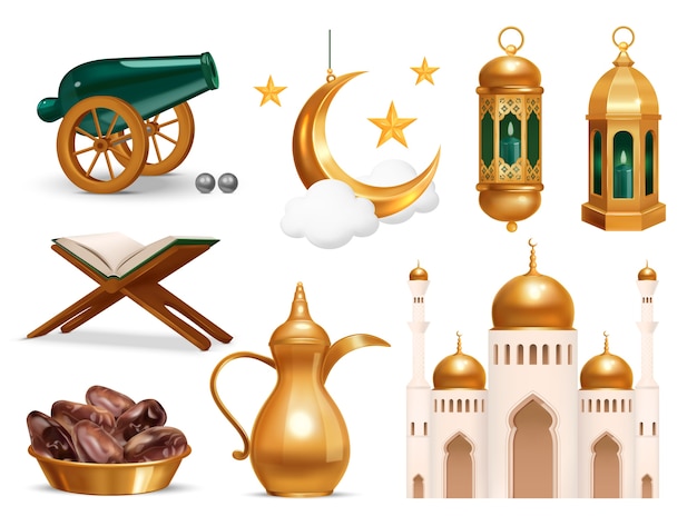 ramadan kareen elements in realistic style