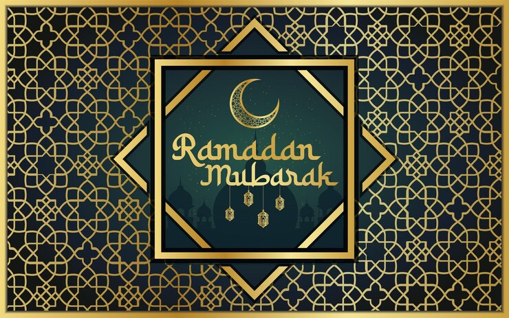 Ramadan mubarak banner or poster background with golden lantern moon and mosque vector illustration