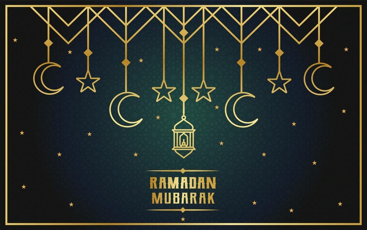 Ramadan Mubarak banner or poster background with golden lantern moon and mosque vector illustration