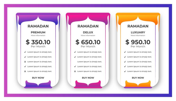 Ramadan pricing tables plan design template