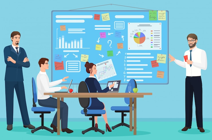 Vector rapat presentasi bisnis di pusat coworking