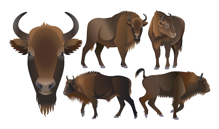 Vector rare animal bison european wild ox