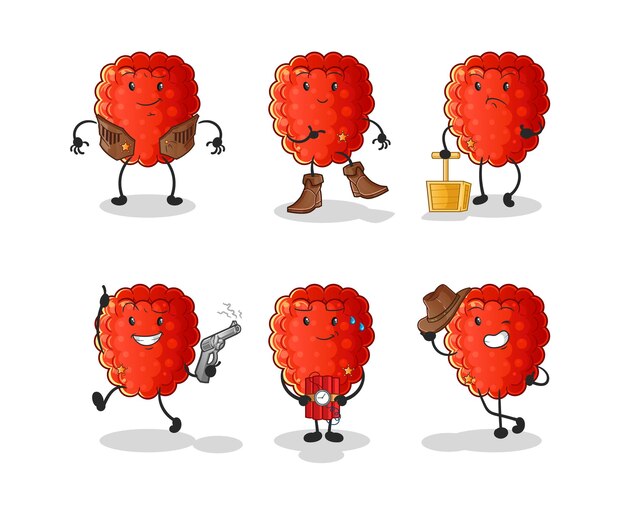 Raspberry cowboy group character. cartoon mascot vector