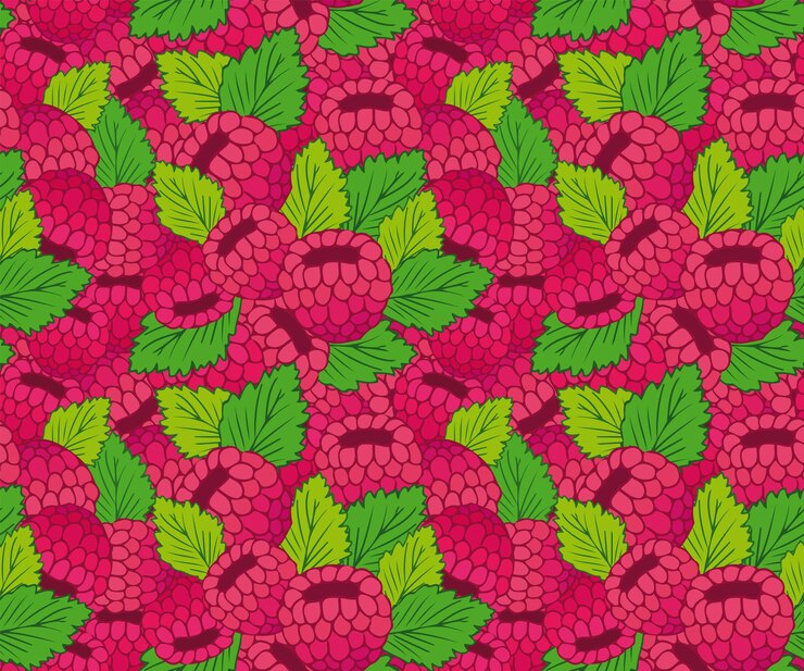 Raspberry doodle pattern Fresh raspberries sketch background Food and nature wallpaper
