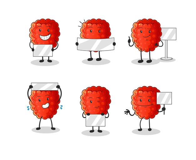 Raspberry holding board group character. mascot vector