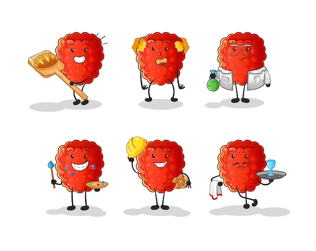Raspberry profession set character. cartoon mascot vector