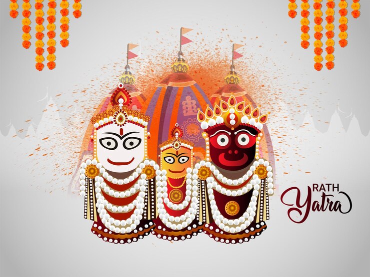 Vector rath yatra festival design concept with lord jagannath balabhadra and subhadra
