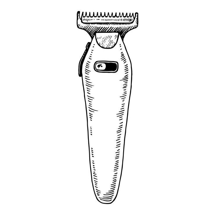 Vector razor trimmer vector hand drawn illustration black and white graphic clip art on a background