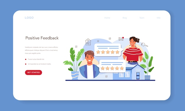 Real estate industry web banner or landing page. Positive feedback