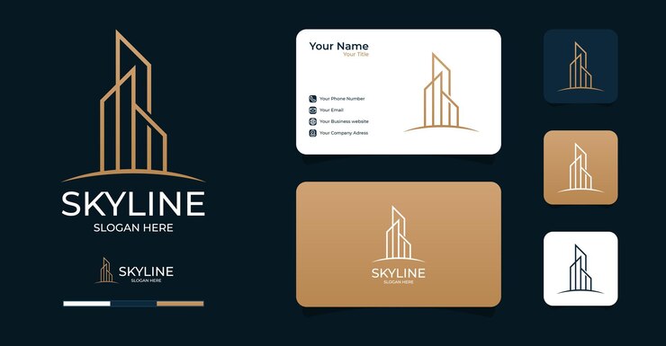 Real estate logo simple elegant line art and business card template Premium Vector