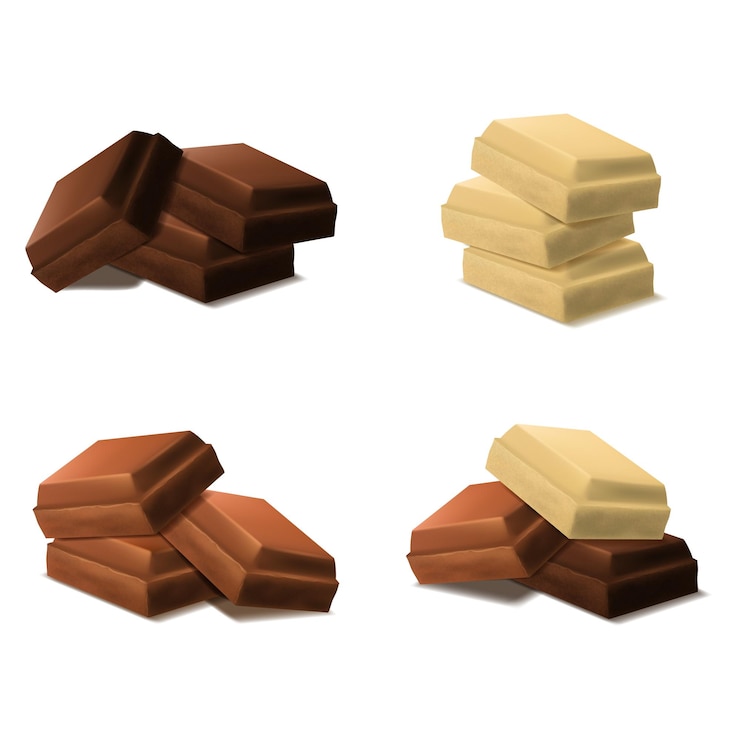Vector realistic 3d detailed chocolate pieces group set vector