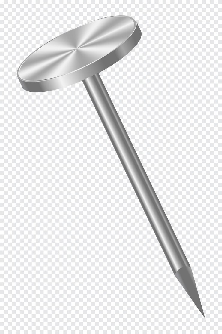 Vector realistic 3d metal nail nail metal realistic of metal pin metallic hardware vector illustration