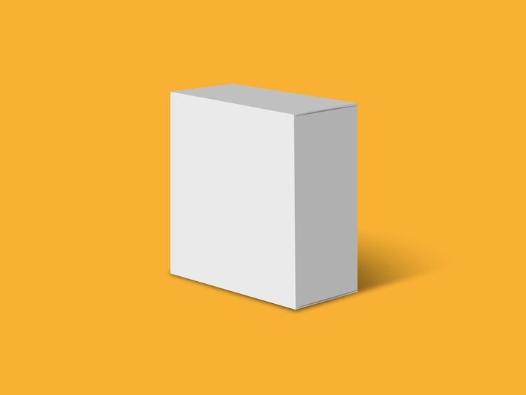 Realistic 3D white box on a yellow background