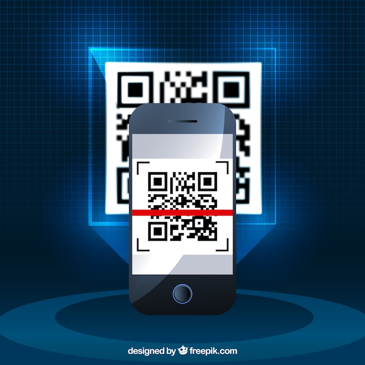 Vector realistic background of mobile phone with qr code