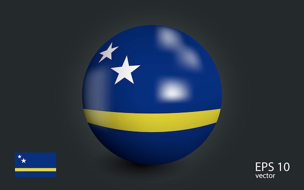 Realistic ball with flag of Curacao Sphere with a reflection of the incident light with shadow