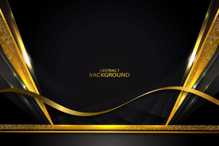 Realistic Black And Gold Luxury With Gold Line Curved Background Vector