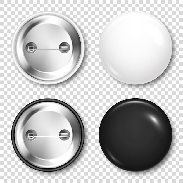 Realistic blank badges collection d glossy round button pin badge mockup vector illustration