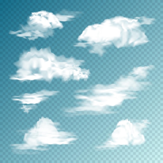 Realistic clouds set isolated cloud on transparent background sky panorama vector design element