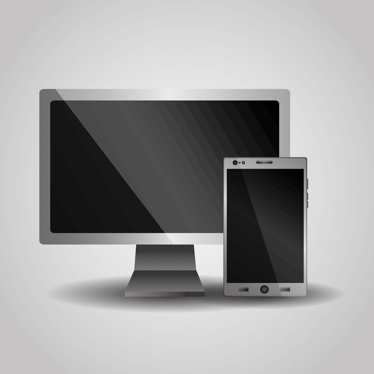 Vector realistic computer monitor mobile phone device with black screen
