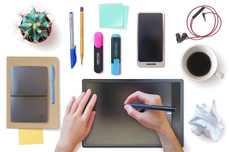 Vector realistic desktop workplace mockup identity set