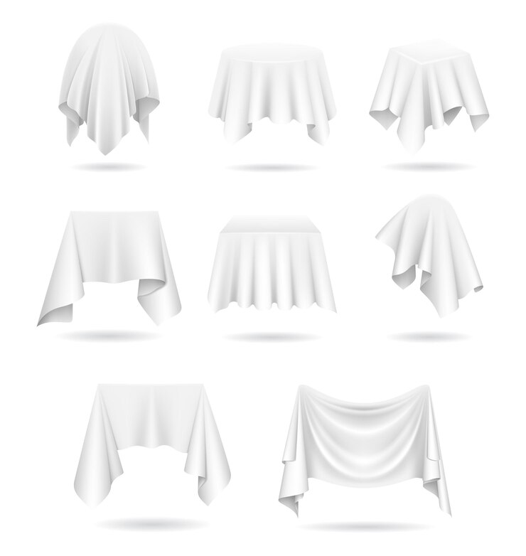 Vector realistic detailed 3d objects covered white blank cloth set vector