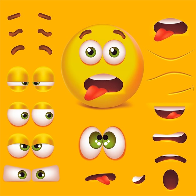 Realistic Detailed 3d Smiley Face Character Creation Constructor Set Vector