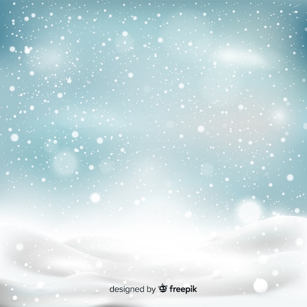 Realistic falling snowflakes in sky background 