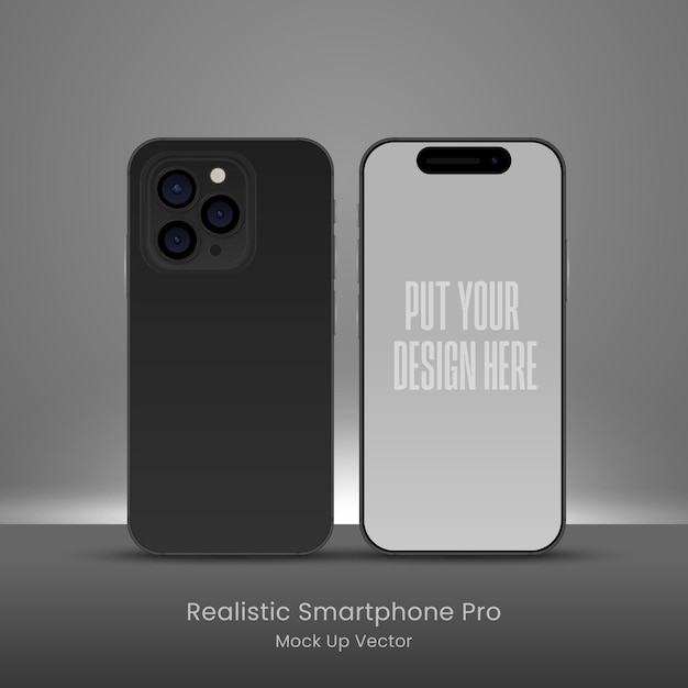 Realistic front view smartphone mockup Mobile dark gray iphone pro 16 frame Editable display Vector