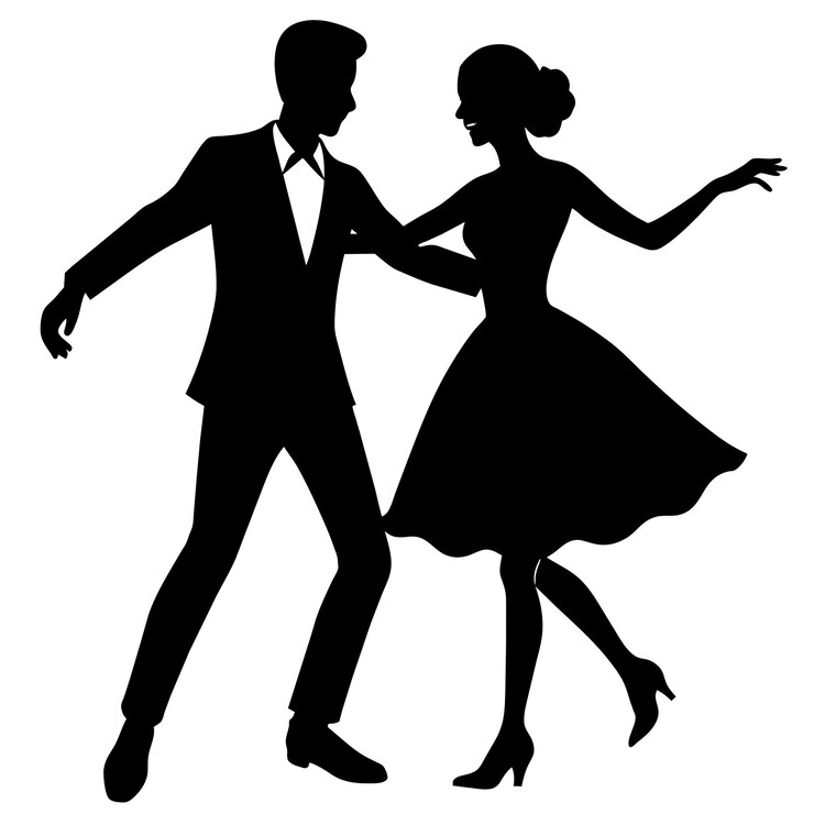 Realistic girl friend and boy friend party dance on the ground vector silhouette 18