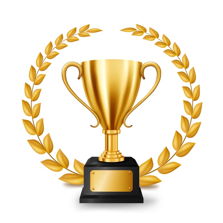 Realistic Golden Trophy with Gold Laurel Wreath