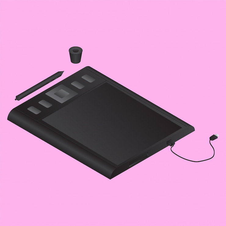 Vector realistic graphic tablet and grip pen 