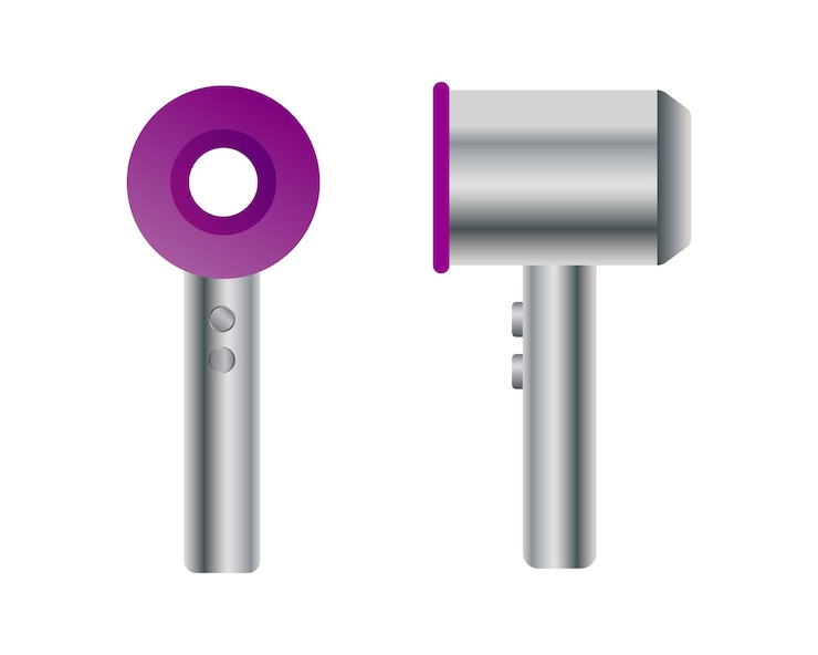 Vector realistic hairdryer for hairdresser salon barbershop home usage vector illustration dyson hairdryer